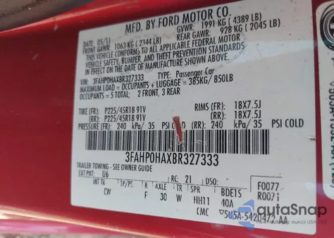 2011 Ford Fusion Se из США, поврежденный, VIN 3FAHP0HAXBR327333